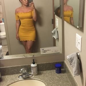 Mustard Colour Off Shoulder Dress